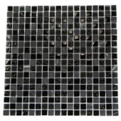 Splashback Tile Metropolis Black Blend 12 in. x 12 in. Marble And Glass Mosaic Floor and Wall Tile