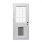 JELD-WEN 9 Lite Primed White Steel Entry Door with Large Pet Door