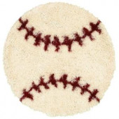 LR Resources Shag White and Red Baseball 4 ft. x 4 ft. Round Plush Indoor Area Rug