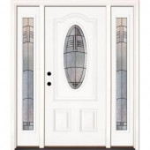 Feather River Doors Rochester Patina 3/4 Oval Lite Primed Smooth Fiberglass Entry Door with Sidelites