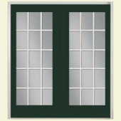 Masonite 72 in. x 80 in. Conifer Right-Hand Inswing 15 Lite GBG Smooth Fiberglass Patio Door with Brickmold