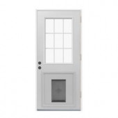JELD-WEN 9 Lite Primed White Steel Entry Door with Medium Pet Door