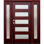Pacific Entries Contemporary 36 in. x 80 in. 5 Lite Mistlite Stained Mahogany Wood Entry Door with 12 in. Sidelites