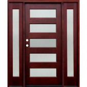 Pacific Entries Contemporary 36 in. x 80 in. 5 Lite Reed Stained Mahogany Wood Entry Door with 12 in. Sidelites