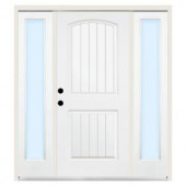 Steves & Sons Premium 2-Panel Plank Primed White Steel Right-Hand Entry Door with 12 in. Clear Glass Sidelites and 4 in. Wall