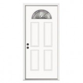 JELD-WEN Langford Fan Lite Primed White Steel Entry Door with Nickel Caming and Brickmold