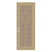 Unique Home Designs Modern Cross 36 in. x 96 in. Desert Sand Right-Hand Recess Mount Security Door with Desert Sand Perforated Screen