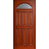 Main Door Mahogany Type Prefinished Cherry Beveled Patina Fanlite Glass Solid Wood Entry Door Slab