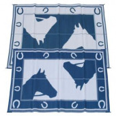Fireside Patio Mats Blue Horseshoe Blue and White 6 ft. x 9 ft. Polypropylene Indoor/Outdoor Reversible Patio/RV Mat