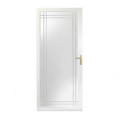 Andersen 3000 Series 36 in. White RH Full-View Etched Glass Storm Door Brass Hardware with Fast and Easy Installation System