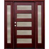 Pacific Entries Contemporary 36 in. x 80 in. 5 Lite Seedy Stained Mahogany Wood Entry Door with 14 in. Sidelites