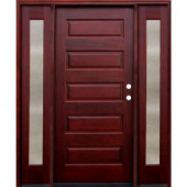Pacific Entries Contemporary 5 Panel Stained Mahogany Wood Entry Door with 14 in. Seedy Sidelites
