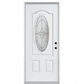 Masonite Specialty Three Quarter Oval Lite Primed Prehung Steel Entry Door with Brickmold