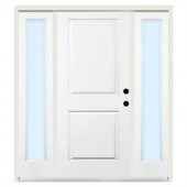 Steves & Sons Premium 2-Panel Square Primed White Steel Left-Hand Entry Door with 14 in. Clear Glass Sidelites and 4 in. Wall