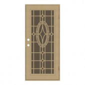 Unique Home Designs Modern Cross 30 in. x 80 in. Desert Sand Right-Hand Surface Mount Aluminum Security Door with Brown Perforated Screen