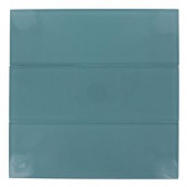 Splashback Tile Contempo 4 in. x 12 in. Turquoise Polished Glass Tile
