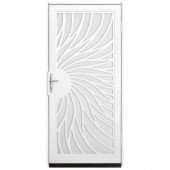 Unique Home Designs Solstice 36 in. x 80 in. White Outswing Security Door with White Perforated Screen and Polished Brass Hardware
