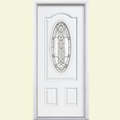Masonite Chatham Three Quarter Oval Lite Painted Smooth Fiberglass Entry Door with Brickmold